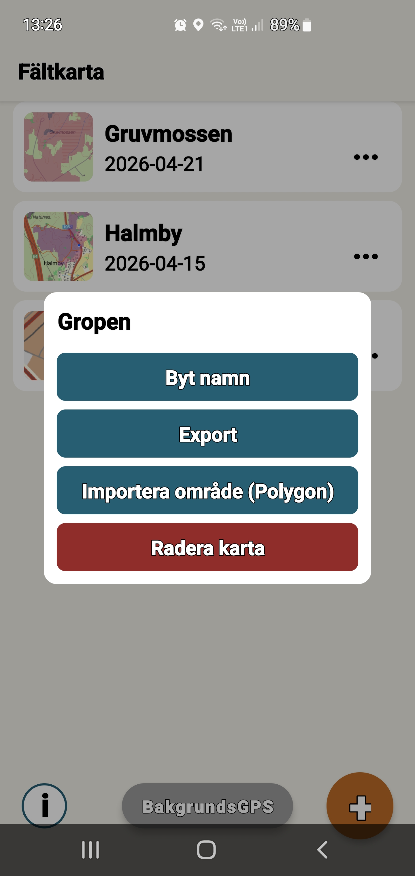 Skärmbild exportmenyn